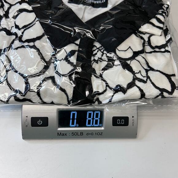 Karl Lagerfeld Women’s Long Bell Sleeve Button Down Lace Blouse, Black/White - Picture 12 of 12